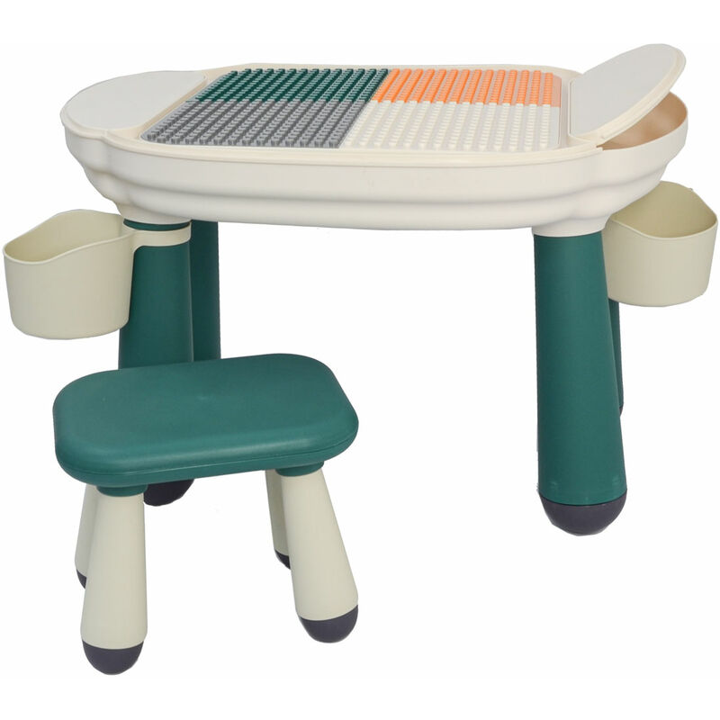 Littletom - 3-en-1 Table d'Activités avec Chaise - Table de Jeu avec Plateau pour Briques - grün