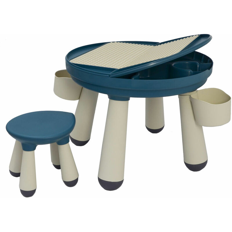 Littletom - 3-en-1 Table d'Activités avec Chaise - Table de Jeu avec Plateau pour Briques - blau