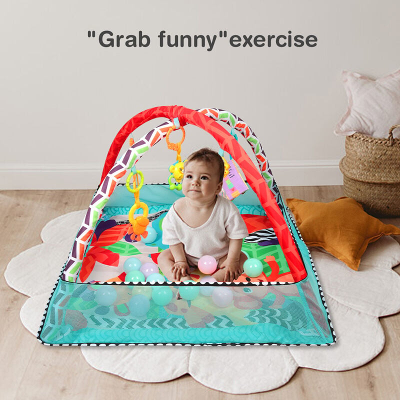 3 en 1 Tapis de jeu de jouet de bebe de support de remise en forme de cloture multifonctionnel Tapis d'Éveil Tapis de Jeu Bébé avec 18 balles