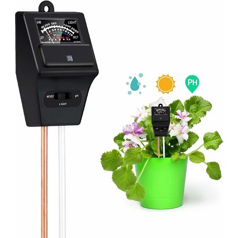 3 en 1 Testeur de Sol, Plantes Soil Tester Test Mètre Humidite, Lumière et Testeur de pH Acidité pour Jardin Ferme Pelouse Légumes, Pas Besoin de Batterie