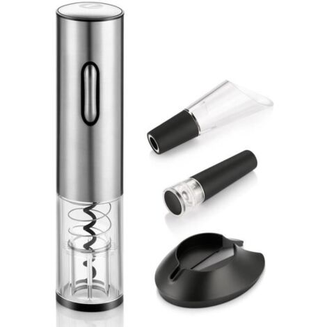 3 en 1 Tire Bouchon Electrique Ouvre-Bouteille Electrique de Vin d'Acier Inoxydable Argent
