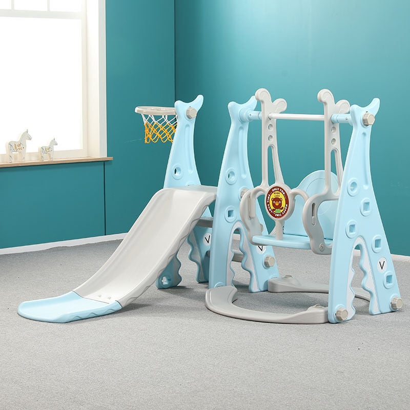 Neche - 3 en 1 Toboggan et Balançoire pour enfants avec support de basket-ball,Toboggan de jardin,Grande aire de jeux intérieur et extérieur,Bleu
