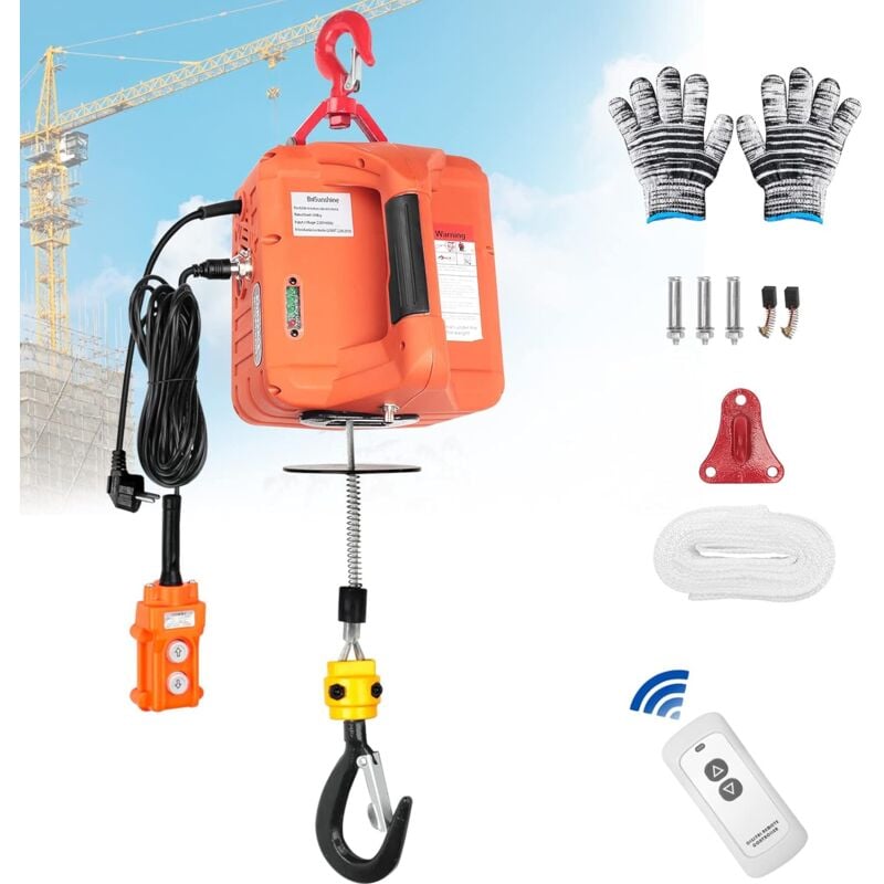 Brisunshine - Palans élévateur électrique 3 en 1 500KG,1500W Treuil de levage électrique 230V Portable avec élingue de 7.6m pour