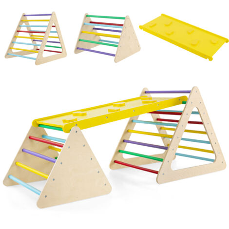 3 en 1 Triangle d'escalade Montessori Enfants avec Rampe, 2 Échelle d'escalade Triangle en Bois pour Grimper, Charge Max 60KG, pour 3 Ans+