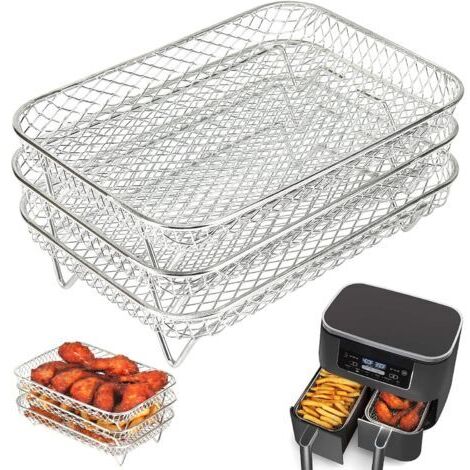【3 en 1】Kit Professionnel Friteuse à Air, Air Fryer Rack, Accessoires pour Friteuse à Air, Grille Vapeur, Rack Déshydrateur, Rack de Déshydratation, pour Friteuse à Air et Toast (Longueur 20 cm)