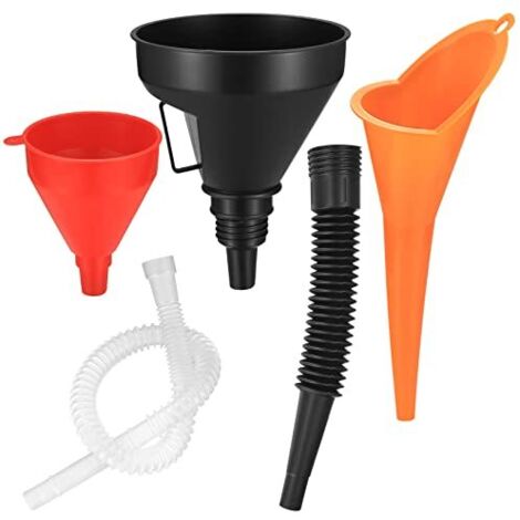 3 Entonnoirs de Carburant Bouche Plastique Flexibles à Angle Droit, Entonnoir Universel Essence avec Bec Détachable et Longue pour Moto Voiture Automobile, Rouge/orange/noir -