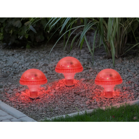 3-er Set LED Solarleuchten, Rot mit Erdspieß Höhe 27,5 cm