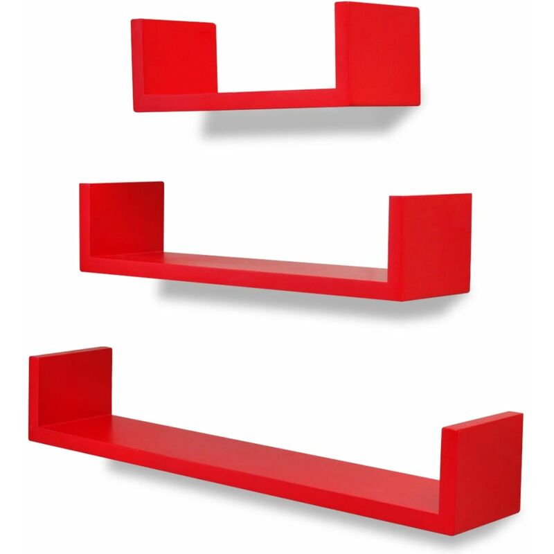 

vidaXL Estanterías de Pared 3 Unidades con Forma de U MDF Rojo - Rojo