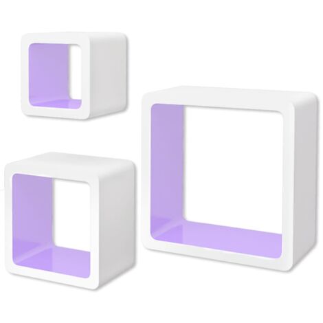 3 estanterías cúbicas material MDF blanco/morado suspendidas libro/DVD