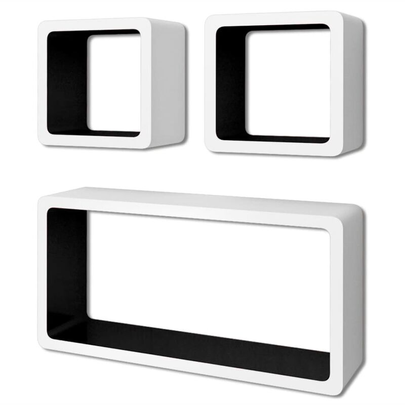 

vidaXL Estanterías de Cubos para Pared 3 Unidades Blanco y Negro MDF - Blanco