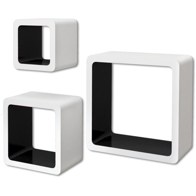 

vidaXL Estanterías de Cubos para Pared 3 Unidades Blanco y Negro MDF - Blanco