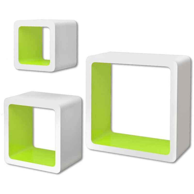 

vidaXL Estanterías de Cubos para Pared 3 Unidades Blanco y Verde MDF - Blanco