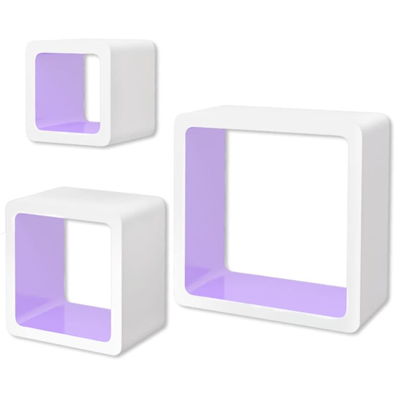 

vidaXL Estanterías de Cubos para Pared 3 Unidades Blanco y Morado MDF - Blanco