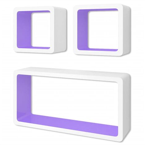 3 estanterías cúbicas de MDF suspendidas para libros/DVD de diferentes colores