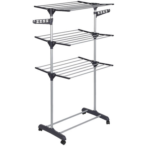 3 etagen Wäscheständer mit Rollen Multifunktional,Turm Klappbar Standtrockner,Platzsparend und Praktisch Turmwäscheständer，fur Innen und draußen,72 x 56 x 152cm,grau