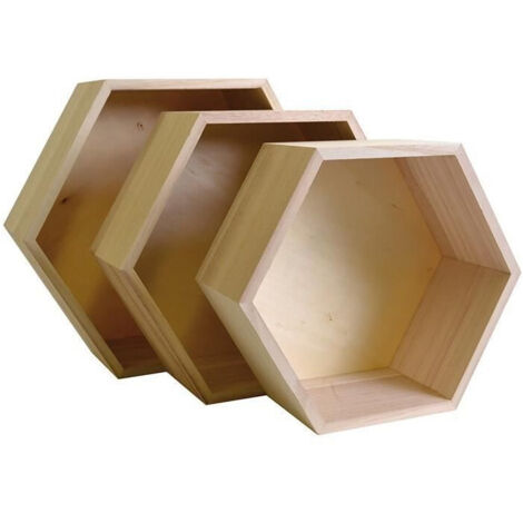 3 étagères hexagone en bois