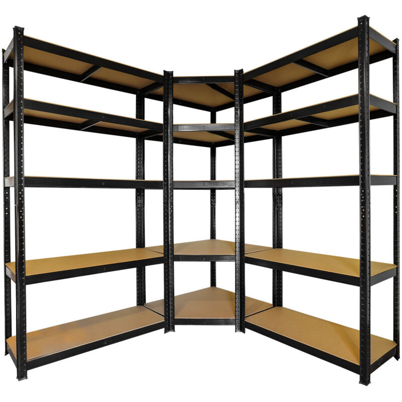 Oxeo - 3 étagères spécial angle garage noire - Set étagères de coin charges lourdes - 875 kg - Montage facile par clip et croisillons