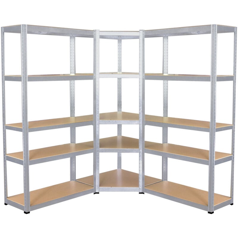 Oxeo - 3 étagères xxl spécial angle garage - Hauteur 2m20 - Set étagères de coin charges très lourdes - 1325 kg - Montage facile