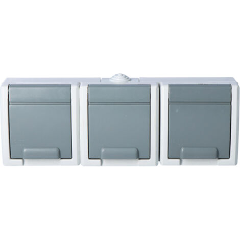 3-fach Aufputzsteckdose, IP55, grau, AQUANT
