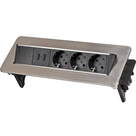 3-fach Tisch-Einbausteckdose brennenstuhl - mit 2 USB Ladebuchsen - 250V, 16A - 2 m