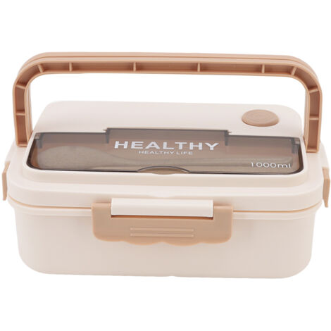 3-Fächer-Bento-Lunchbox (1000 ml), mikrowellengeeignet, für Kinder, Erwachsene, Büro, Schule, beige