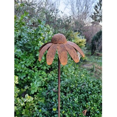 3 Feet Cone Flower Plant Pin Garden Art (Pack of 3) - Bare Metal/Ready to Rust