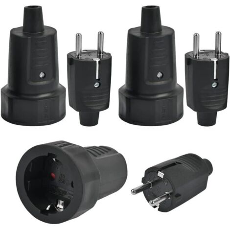 3 Fiches Mâle IP44 et 3 Prise Femelle, Fiche Électrique 2 Broches 250V 16A Fiche IP44 Fiche Électrique avec Caoutchouc Prise Electrique Étanche Fiche Mâle et Femelle pour Extérieur, pour Câble 6-10 mm