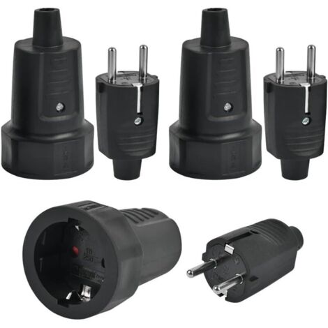 3 Fiches Mâle IP44 et 3 Prise Femelle, Fiche Électrique 2 Broches 250V 16A Fiche IP44 Fiche Électrique avec Caoutchouc Prise Electrique Étanche Fiche Mâle et Femelle pour Extérieur, pour Câble