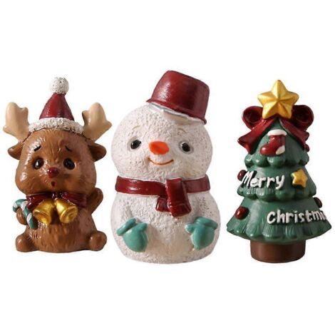 3 figurines en résine Noël, lot de 3 petites statues décoratives, ornements festifs pour cadeaux, décoration sapin & maison, collection miniature artisanale.