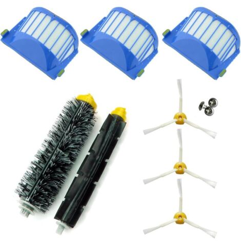 3 Filter, 3 Dreiblattbürsten, 1 Mittelbürste, 1 Mittelwalze und Zubehör
