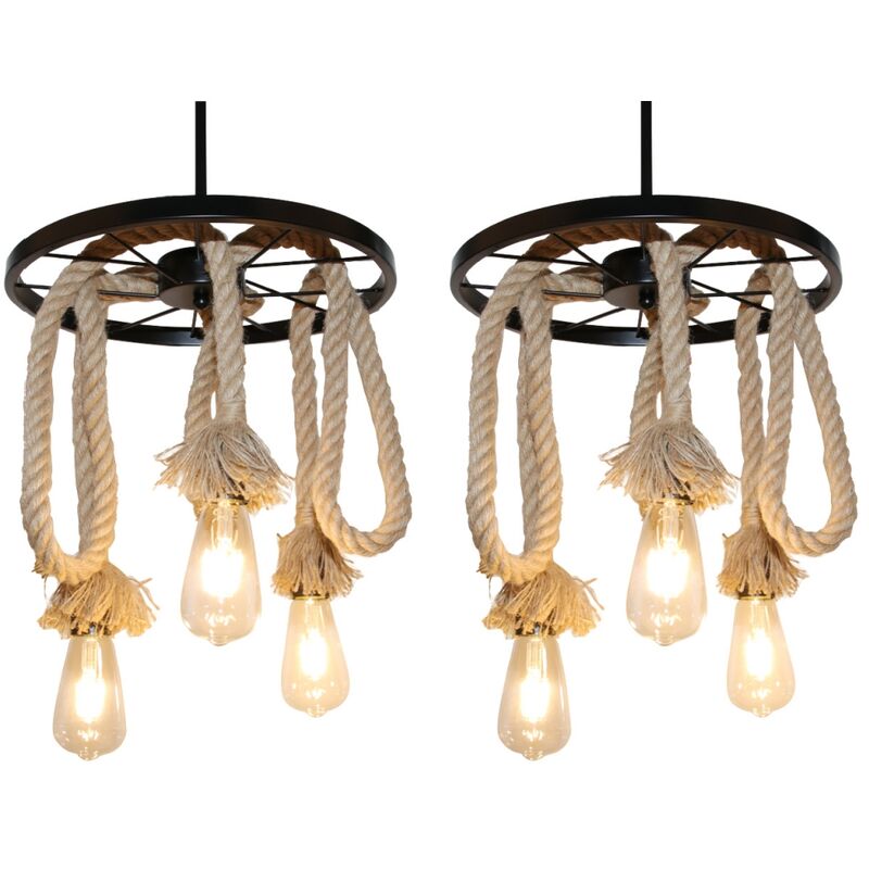 Riuty Vintage Pendelleuchte Aus Hanfseil – 4 M Mit 2 E27 Fassungen, Kupferdraht