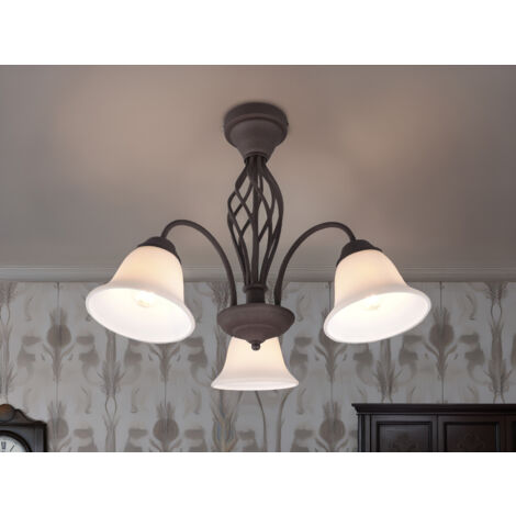3-flammige LED Deckenleuchte Rostoptik mit Glasschirmen, Ø 55cm