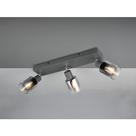 3-flammiger LED Deckenstrahler mit Chrom Glasschirmen, Breite 42cm