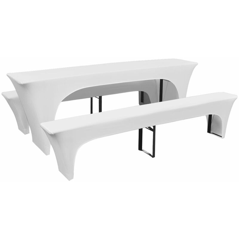 

Happyshopping - 3 fundas blancas estirables para mesa y 2 bancos 220x70x80 cm