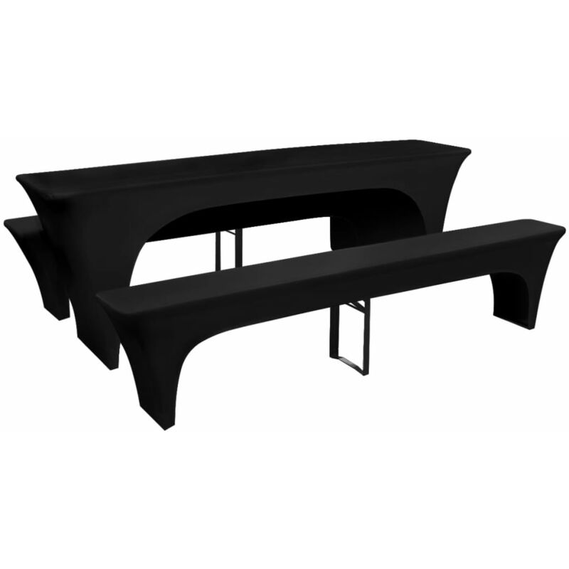 

3 fundas negras estirables para mesa y 2 bancos 220x50x80 cm - Negro