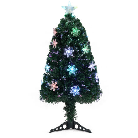 3 Fuß Spitze mit Sternen, Kunststoffsockel, PVC-Material, grün, Glasfaser, 12 Lichter mit Schneeflocken, bunt und farbwechselnd, 85 Zweige, Weihnachtsbaum