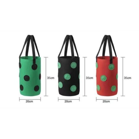 (3 galloni 20x35cm (13 fori) tinta nera e verde) 1 confezione di sacchi per la coltivazione di fragole, sacchi per la coltivazione sospesi con maniglie, fioriere per fragole da giardino