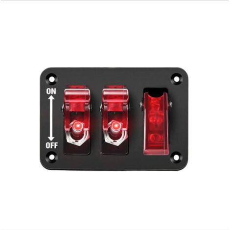 3-Gang-Kippschalter, 12 V, Wippschalter-Panel mit LED-Licht und Klappabdeckung, robuste An-/Aus-Schalterplatte, 3-polig, SPST