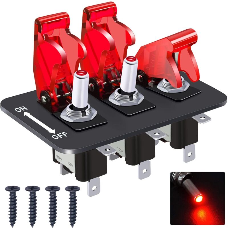3 Gangs panneau Interrupteur à Bascule avec LED Rouge 2 positions ON OFF SPST 2 broches Commutateur de Panneau avec capuchon imperméable et