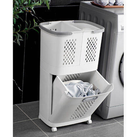 LIVINGANDHOME 3 Grid Laundry Basket Retractable Compartment Washing Cloth Storage Bag