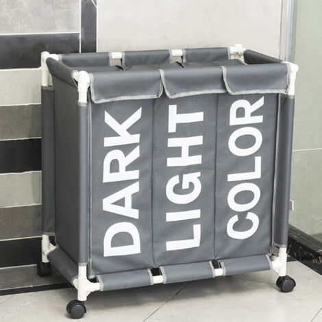 3 Grid Laundry Basket Washing Clothes Sorter Bin with Wheels