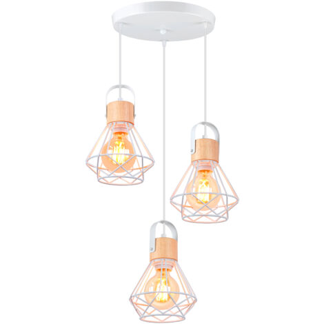 3-Heads Retro Pendant Light Vintage Pendant Light Modern Ceiling Light Indoor Pendant Light White Metal Wood Pendant Lights