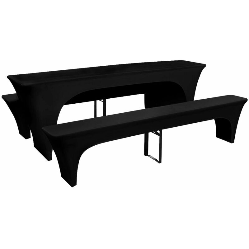3 housses pour table et bancs de bière Extensible Noir 220 x 70 x 80cm DEC022298