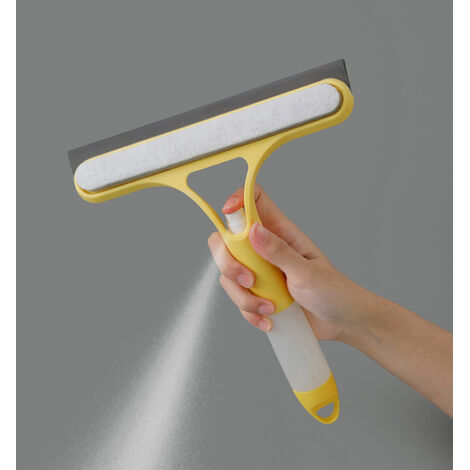 3-in-1-Abzieher mit Wassersprüher – Multifunktional, tragbar und kompakt für die Reinigung von Fenstern, Spiegeln und Fliesen – Gelber Silikonkunststoff