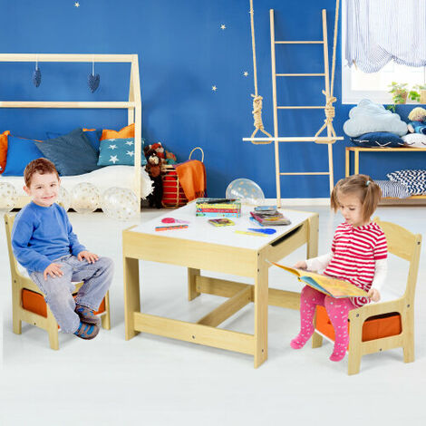 3-In-1 Activity Table Multipurpose Children Table and Chair Set w/Drawers and Storage
