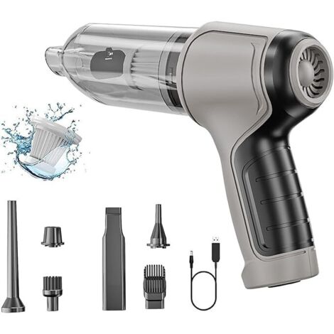 3-in-1 Akku-Handstaubsauger für Auto, Grau, USB-aufladbar, 120 W, 12000 Pa, Nass-/Trockensauger, Gebläse/Staubsauger, für Auto, Büro und Zuhause