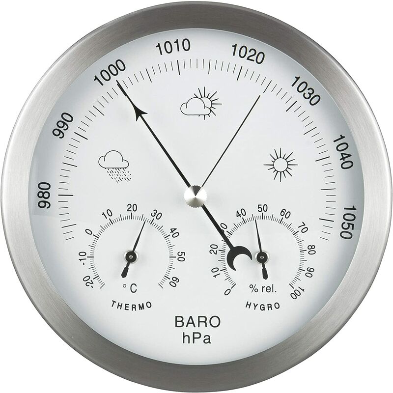 Mimiy - 3 in 1 analog weather station in stainless steel Ø132 mm - Barometer, thermometer, hygrometer, gold