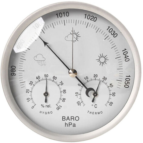 MEMKEY 3 in 1 analoge Wetterstation aus Edelstahl Ø132 mm – Barometer, Thermometer, Hygrometer