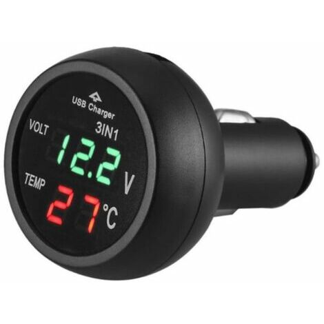 AMIRROR SMART UG 3-in-1-Auto-USB-Ladegerät, wasserdichtes LED-Voltmeter/Ladegerät/Thermometer für Auto, Motorrad, 12 V–24 V