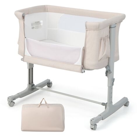 3-in-1 Baby Bedside Bassinet Adjustable Baby Bedside Sleeper-Beige